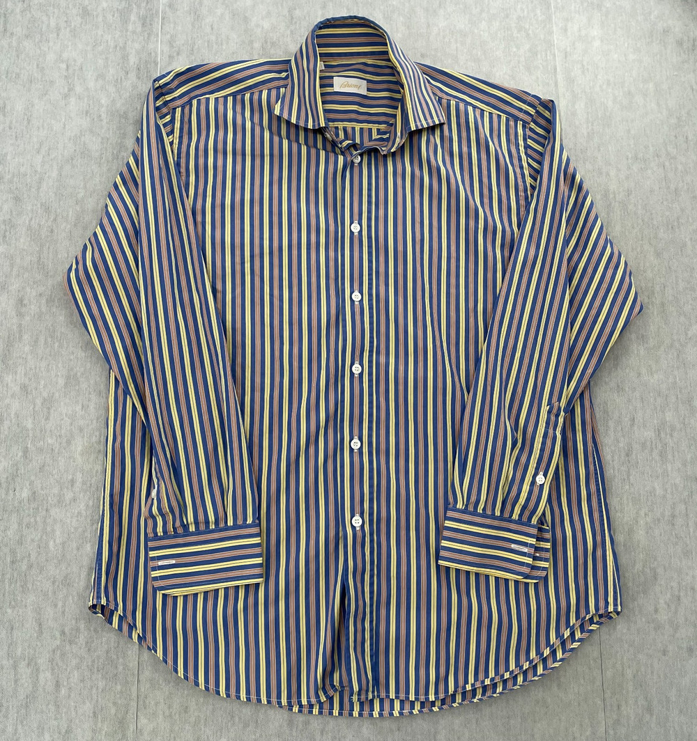 Brioni Shirt Adult Medium Colorful Striped Button Up Long Sleeve Cotton Mens M